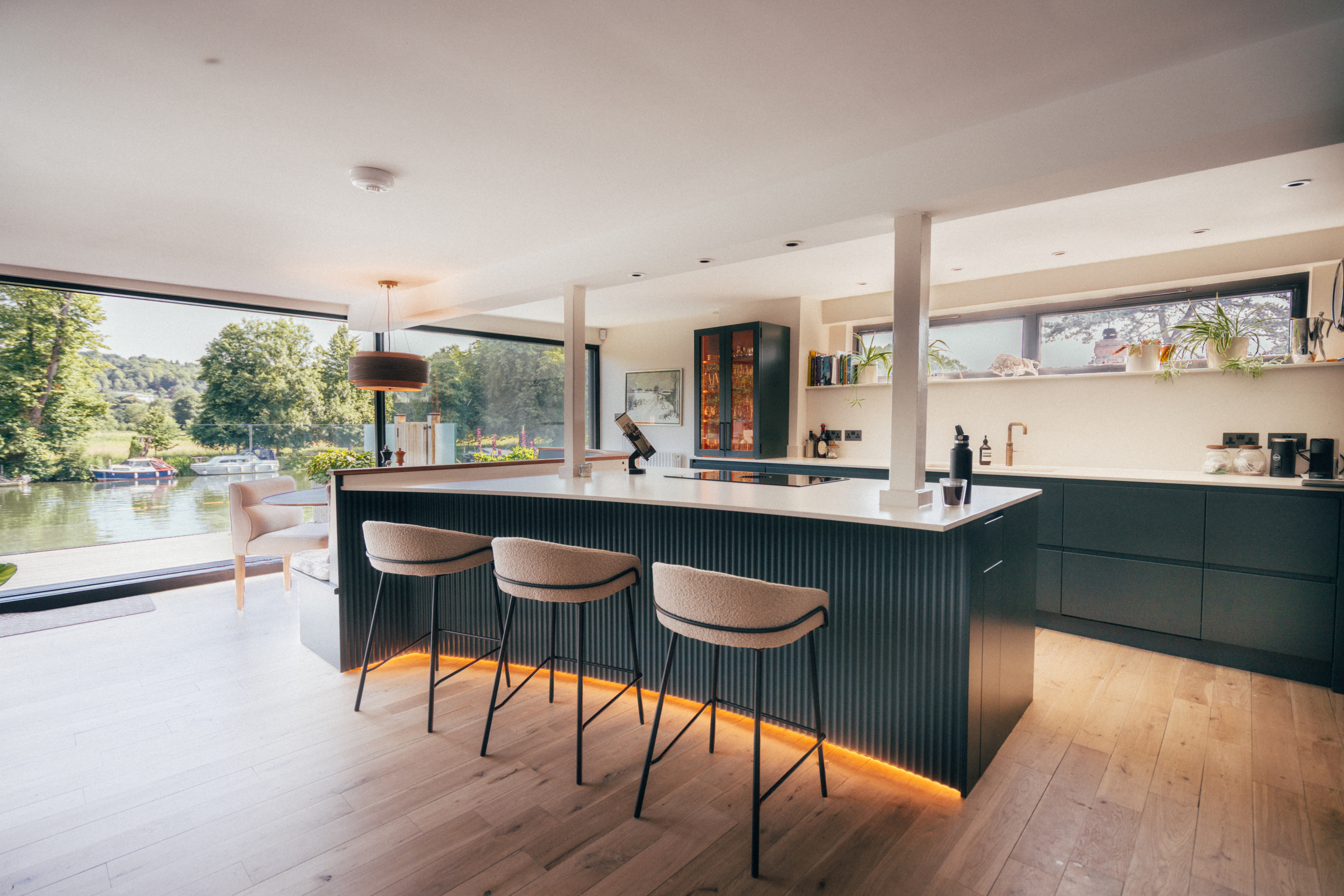 Kitchen with integrated cabinetry lighting in the Pangbourne riverside renovation